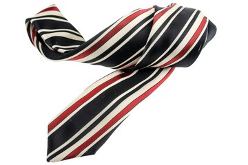 A stylish red, white, and black striped neck tie. Perfect for formal occasions
