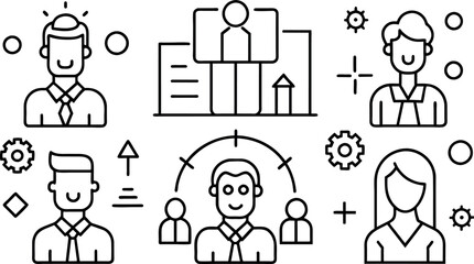 Business People Line Editable Icons set. Vector illustration in modern thin line style of business related icons research, meeting, business communication, male and female avatars, team structur