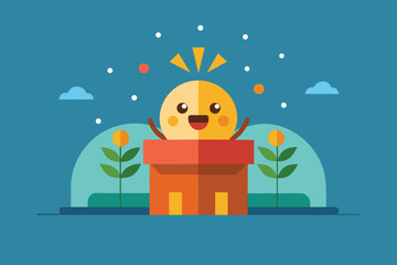 A yellow bird rests atop a box, displaying bright colors against a simple background, Pleasant surprise, Simple and minimalist flat Vector Illustration