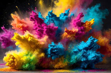 Obraz na płótnie Canvas A colorful explosion powder, with a rainbow of colors filling the air