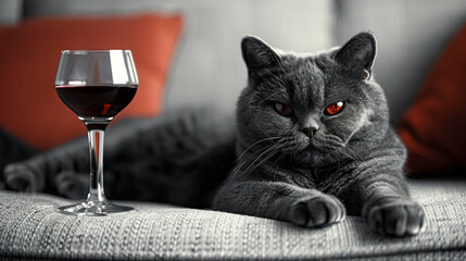 A cat with a glass of wine