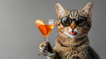 A cat with a glass of wine