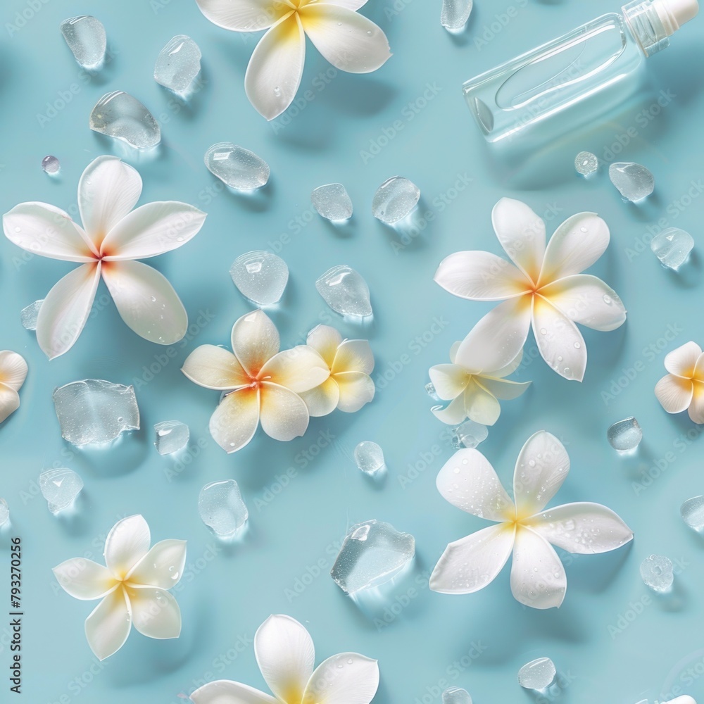 Poster colorful background with flowers and bottle, suitable for various design projects