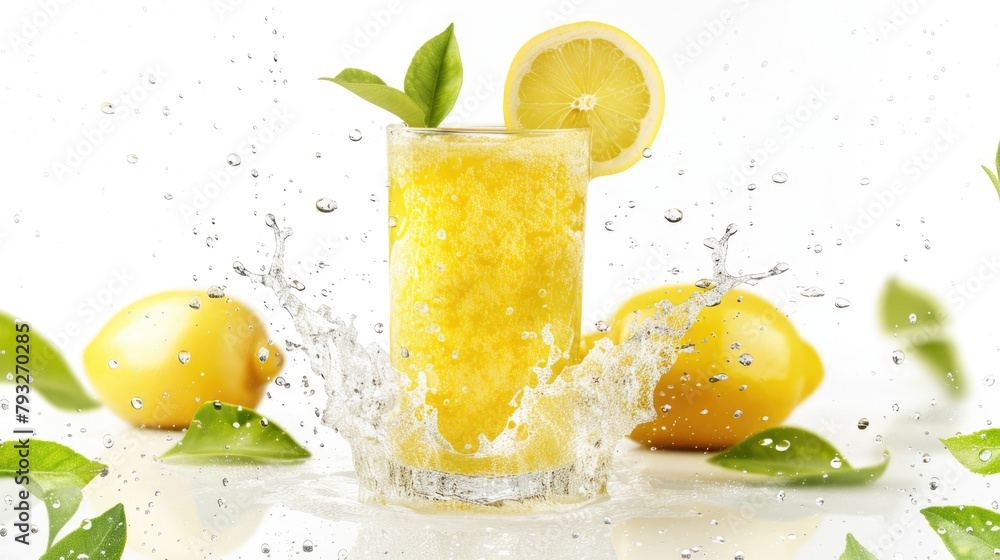 Poster a glass of lemonade with a slice of lemon. perfect for summer drink concepts