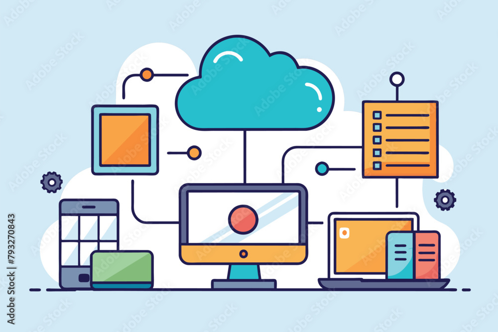 Aufkleber a computer displaying cloud computing technology with a cloud hovering above it, problems with cloud