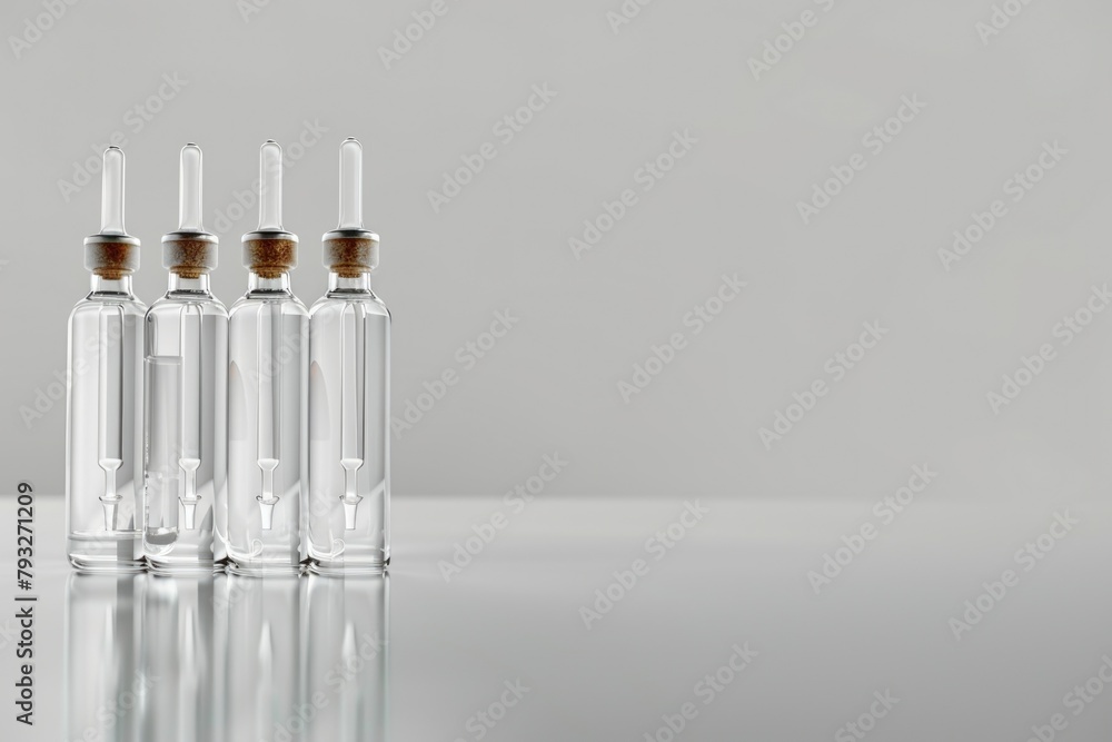 Poster Three empty bottles placed on a table, suitable for various concepts and designs