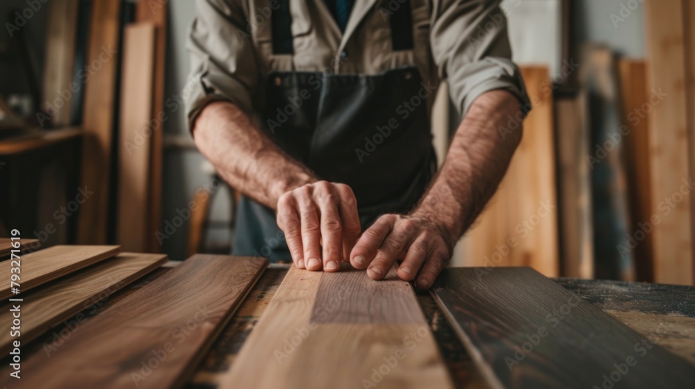Poster a man is seen working on a piece of wood. suitable for woodworking and craftsmanship concepts