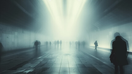 Image with futuristic lines and subtle lighting, man standing in the futuristic location