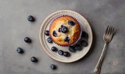 Dessert Fresh Blueberry Muffin single Cake on white background