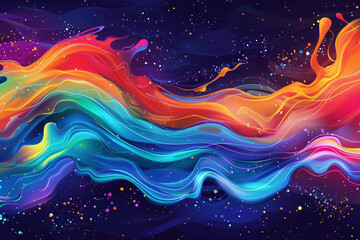 Abstract background with colorful splashes and waves, vector illustration, in the style of bright colors, high resolution, highly detailed, in the style of illustration, watercolor splatter effect