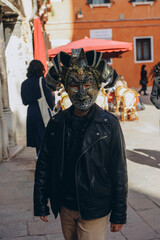 Plague doctor mask, typical mask of the Venetian carnival, Italy