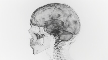 medical brain scan, x-ray of head, white background 