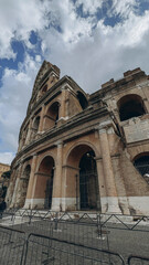 Rome. Empty Colosseum square in Rome dawn view, the most famous landmark of eternal city, capital of Italy