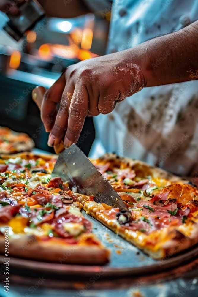 Wall mural chef makes pizza Generative AI