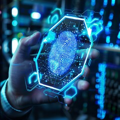 Biometric security AI advancement iris fingerprint scanner lock cyber digital password encryption key safety online scam protection - obrazy, fototapety, plakaty