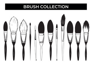 Assorted Collection of Different Shapes and Sizes Brushes