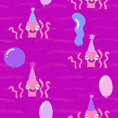 Fototapeta na wymiar Summer birthday print seamless cartoon octopus pattern for wrapping paper and kids clothes and party accessories