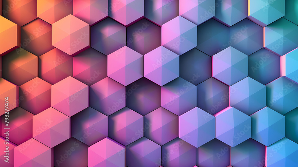 Poster a colorful hexagonal pattern of squares and rectangles