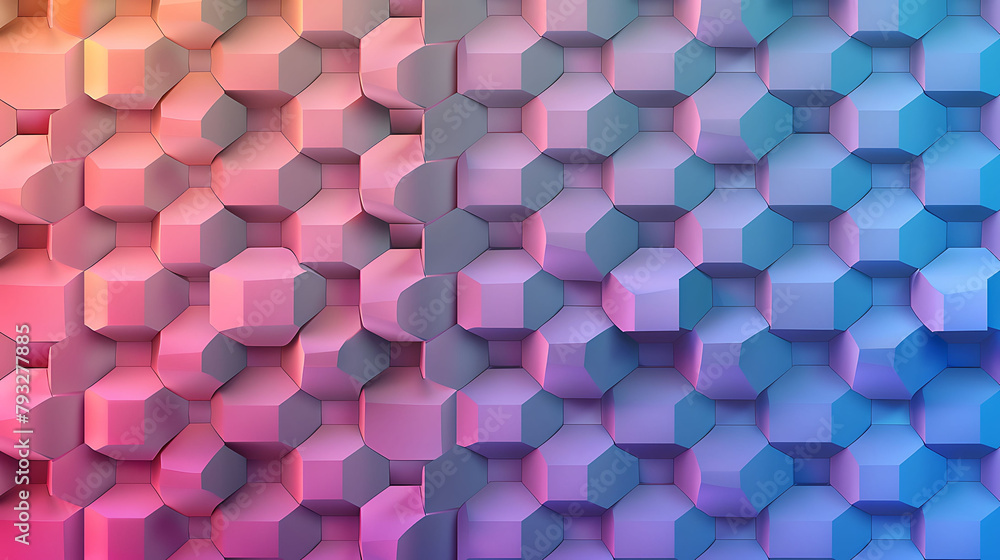 Poster a colorful wall with a pattern of squares and hexagons