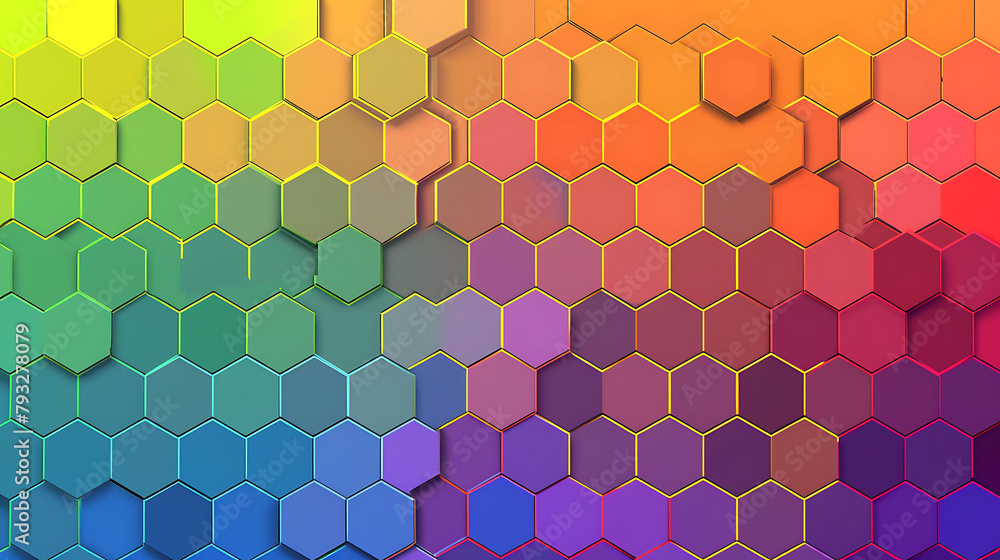 Poster a colorful wall with a pattern of squares and hexagons