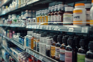 Fototapeta premium pills tablets medicine on a shelf in a pharmacy