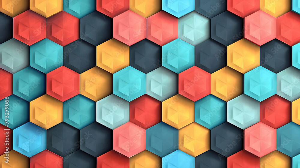 Poster a colorful wall with a pattern of squares and cubes