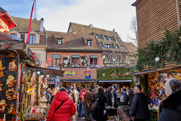 Alsace, December: Beautiful view of colorful romantic city Colmar, France, Alsace