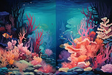 Fototapeta na wymiar Vibrant Coral Hues: Deep Sea Color Palettes Underwater Scene