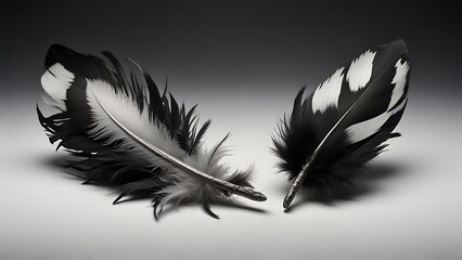 Sublime Contrast Two Little Metallic Feathers in Black and White