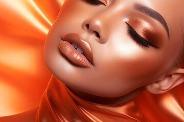 Glossy Orange Gradation: Warm-Toned Makeup Tutorial Backdrop