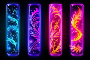 Glowing Neon Strip Banners: Cocktail Menu Swirls Delight