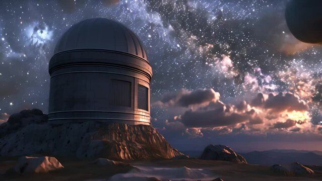 Telescope Observing Stars Atop Mountain
