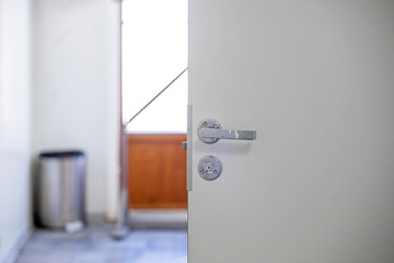 close-up of the door lock to the toilet room. Repair and reliability