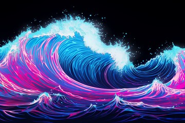 Neon Aquatic Wave Dance: Luminous Neon Wave Art Visuals