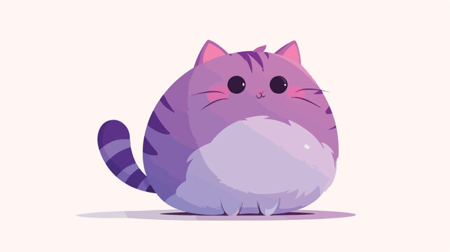 Vector illustration of a cute smiling purple fat ca
