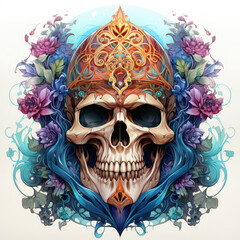 Watercolor lich skull vector, clipart Illustration, Generative Ai