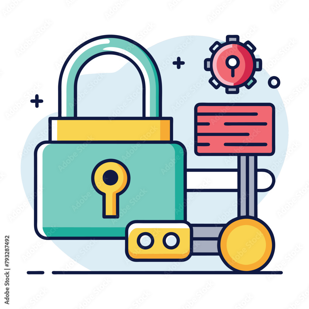 Poster a padlock secured with a key and lock, symbolizing a strong security system, security system , close