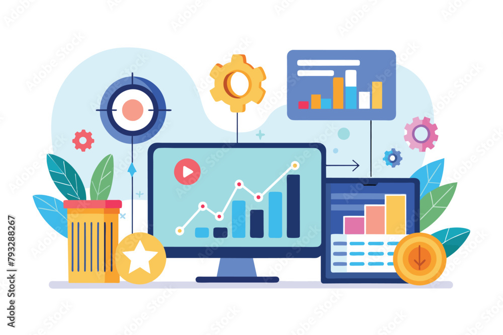 Canvas Prints computer screen showing analytical chart, seo optimization analyzing data for investment business, s