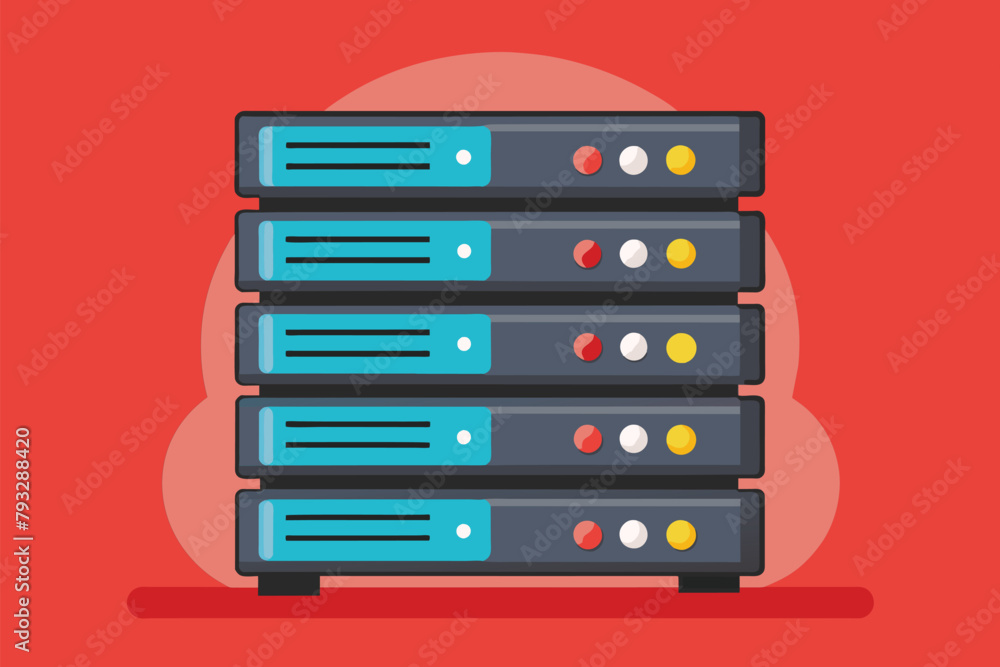 Poster collection of servers arranged vertically on top of each other in a data center setting, server, sim