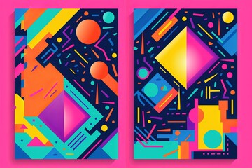 Fototapeta premium Vibrant 90s Throwback Geometric Blocks Party Flyer: Retro Bright Motifs
