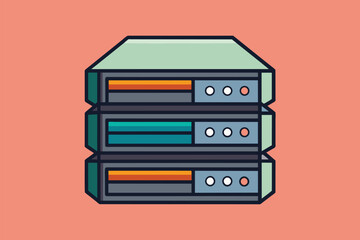 Fototapeta premium Several servers are stacked on top of each other in a neat arrangement, server, Simple and minimalist flat Vector Illustration