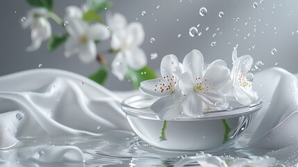 Obraz na płótnie Canvas a bowl of water with white flowers