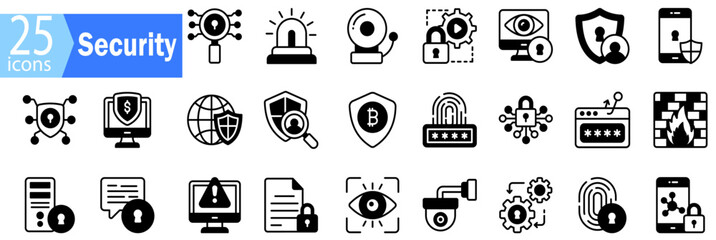 Set Vector of security and protection. Isolated on white background. different editable stroke, protection, safe. Outline privacy icon collection