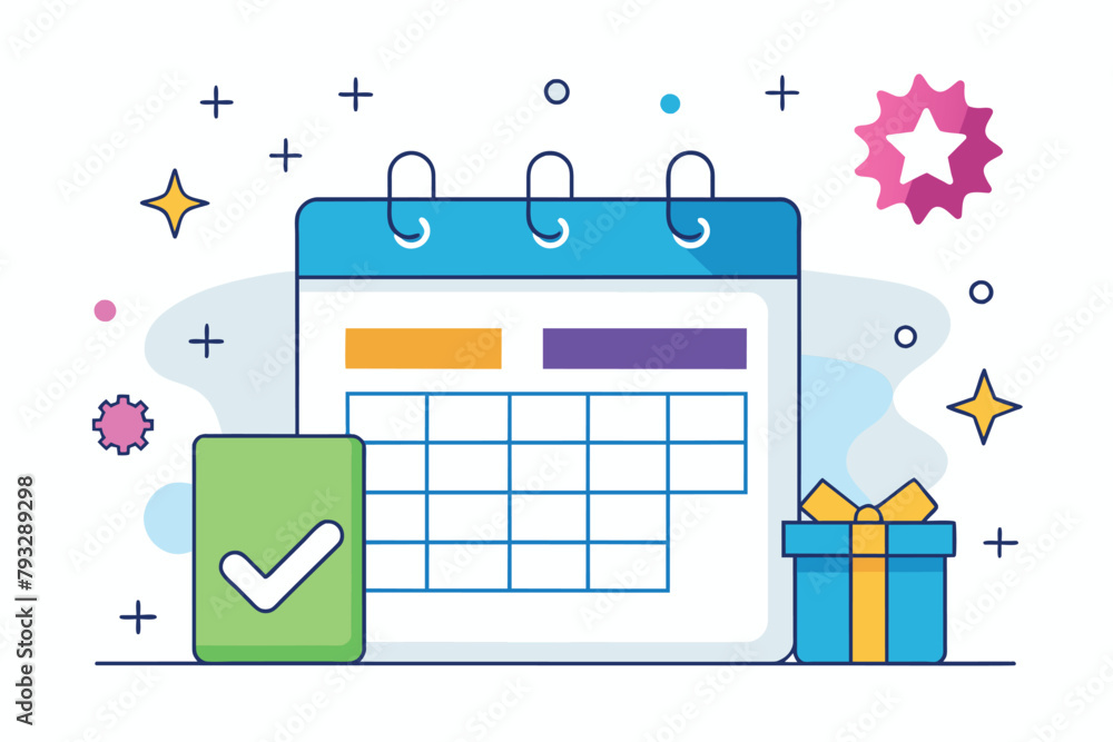 Poster a simple and minimalist calendar with a checkmark on it, indicating completion or scheduling of a ta