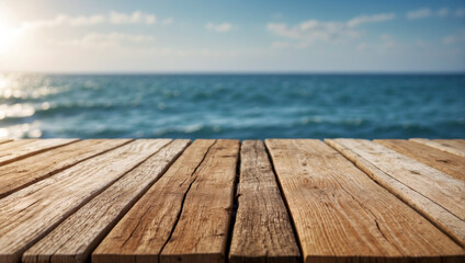 Wooden platform against the sea background