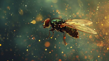 a fly with red eyes is flying in the air - obrazy, fototapety, plakaty
