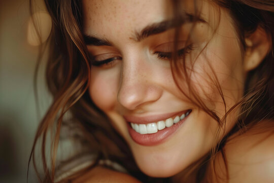 Radiant Close-up of Smiling Young Woman with Confidence. Generative AI image