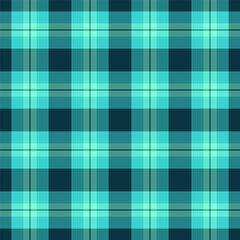 Uk plaid tartan pattern, flow seamless texture check. Menu fabric vector textile background in teal and cyan colors.