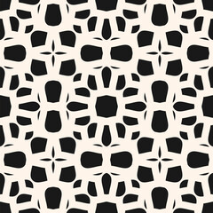 Vector monochrome mosaic seamless pattern. Black and white ornamental texture, Oriental style. Abstract elegant background. Geometric ornament with floral grid, lattice. Repeated decorative geo design