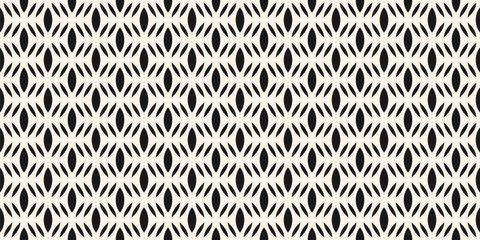 Monochrome vector seamless pattern. Simple black and white geometric texture. Illustration of mesh, lattice, grid, tissue structure. Modern abstract background. Repeat design for print, cover, fabric